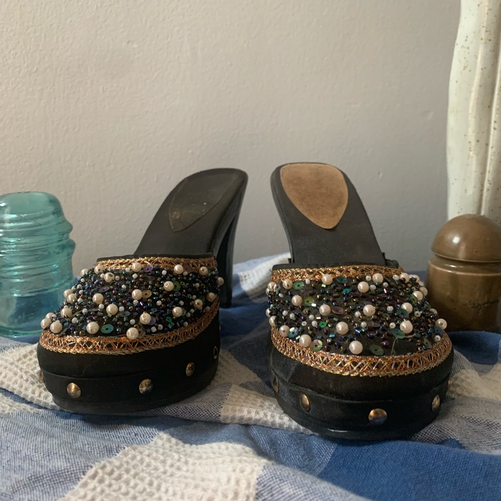 Beaded platform mules
